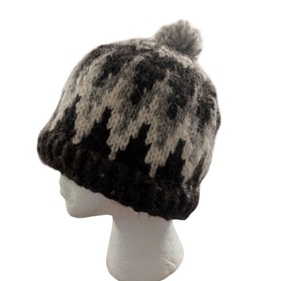 Wool Hand Knit Beanie Hat Cap Unisex Large Pom Pom Winter Snow Ski Boho - Picture 2 of 3